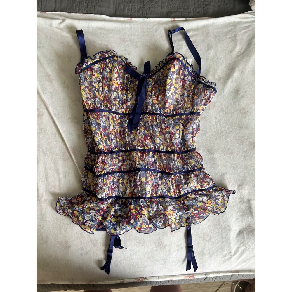 NWT Vintage Fredericks of Hollywood Floral Bustier Lace Up Corset Large Coquette - Picture 6 of 12